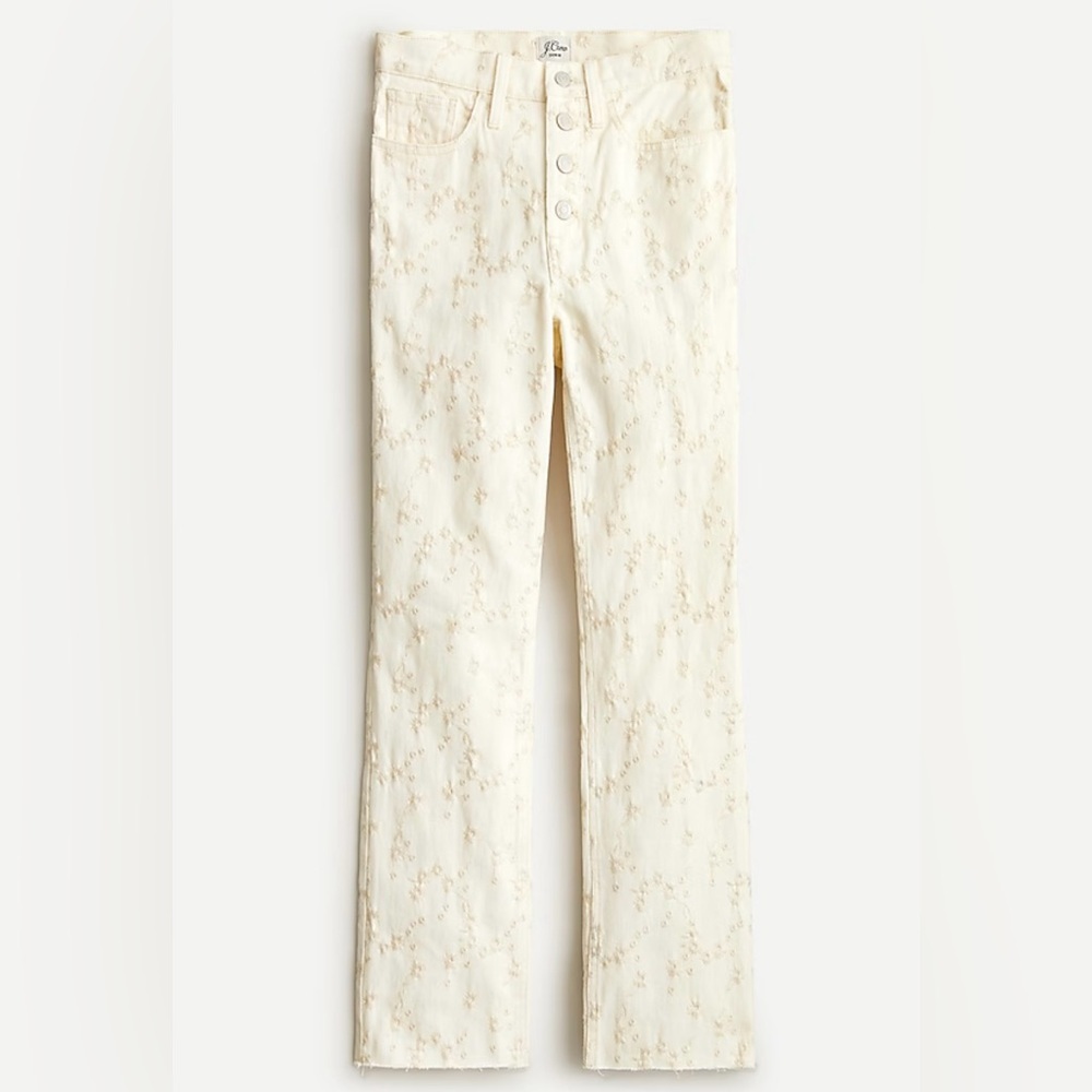 J Crew Billie Demi Boot Cut Crop Cream Floral Embroidered Jeans Size 26 - Picture 13 of 13